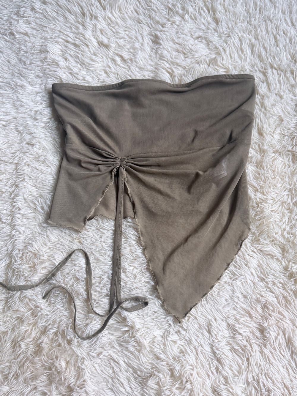 Strapless Olive Drawstring Asymmetrical Crop Top